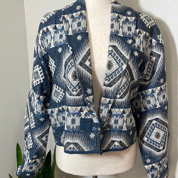 Boho Woven Aztec Sparkle Design Tapestry Jacket Coat Size Large - Picture 11 of 11